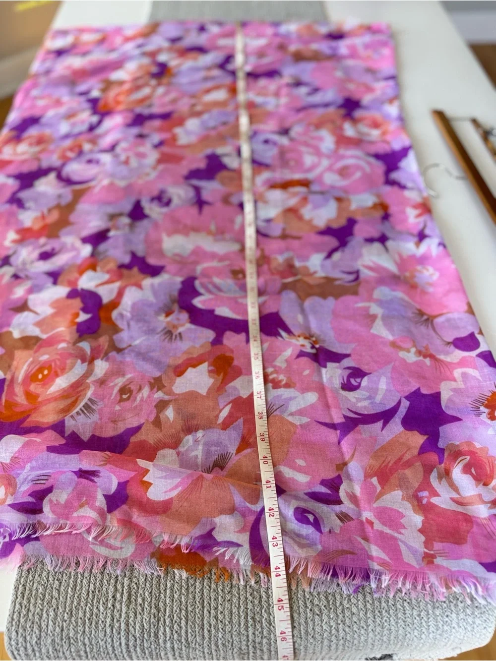 Vintage Pink & Purple Floral Scarf with Coral Accents and Fringe